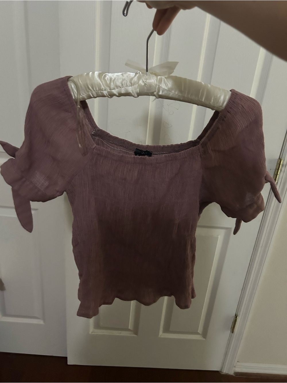 Papaya Short Sleeve Square Neck Blouse with Tie Details